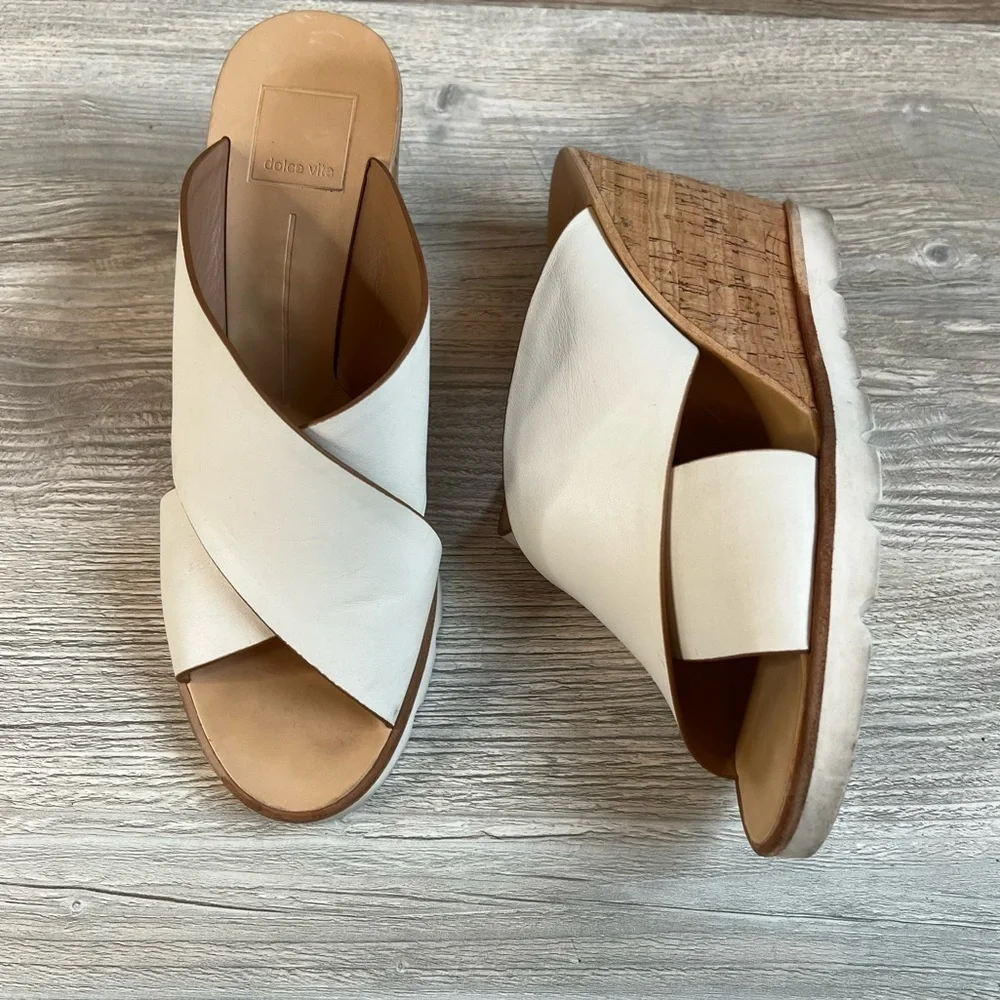 Dolce Vita Lida slip on white leather criss cross cork wedges size 7.5